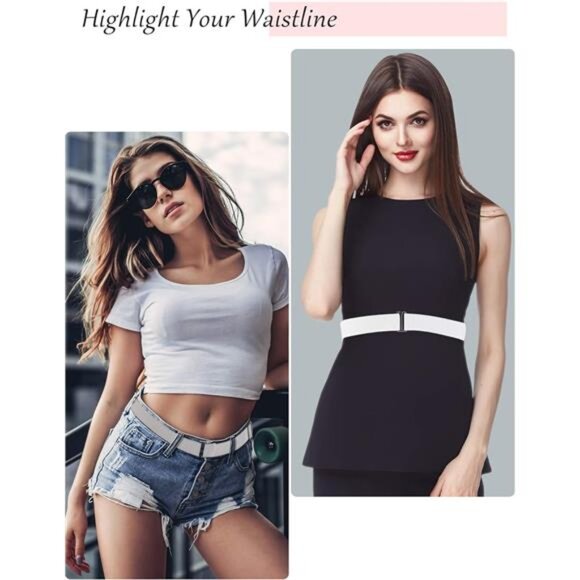 Women No Show Invisible Belt Elastic Stretch Waist Belt with Flat Buckle - Picture 6 of 7